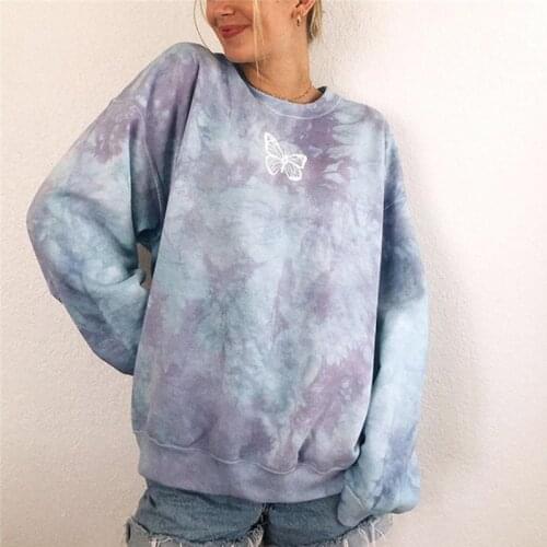 Tie-dye print woman sweatshirt loose casual butterfly print cool pullover tops for ladies long sleeved sudadera female clothes