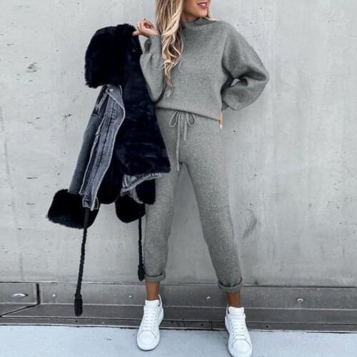 2020 Autumn and Winter womens sweatshirt suit high collar casual solid color trousers two-piece suit Sportswear Sweater suit