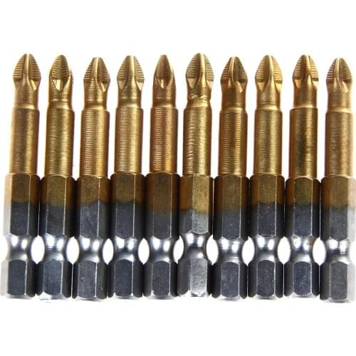 10pcs Anti Slip Electric Screwdriver Bits Single Side Magnetic Hex Shank PH2 50mm Power Tools Screw Driver Bit