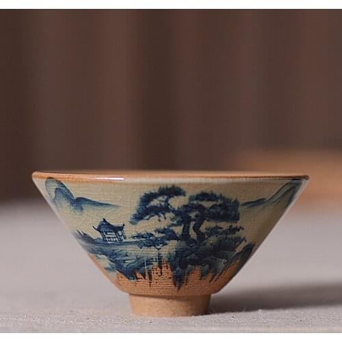 100ml Vintage Hand Painted Chinese landscape Pottery Tea Cups Kung Fu Teaware Set Tea Bowls For Tea Ceremony Chawan