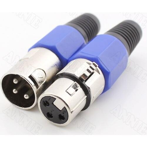 25pairs/lot Swiss Blue 3 Pin XLR Socket/ Microphone Plug/ Karaoke Connecter /Speaker Male And Female Butt Jack