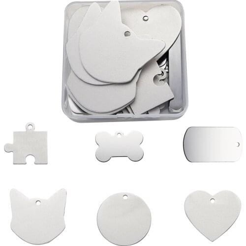 31pcs Laser Cut Aluminium Pendants Mixed Heart Bone Puzzle Fox Rectangle Shapes Stamp Pendants Necklace Jewelry Making