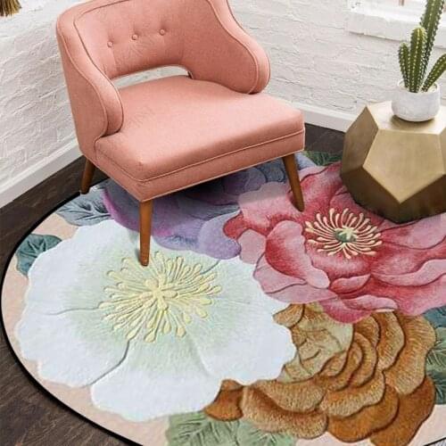 3D Country Flower Big Flower Printing Round Living Room Bedroom Non-slip Floor Mat Carpet Customization
