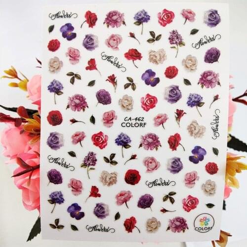 3D Nail Sticker Purple Red Beige Rose Flowers Stickers for Nails Decoraciones Designer Foil Decals Adhesive Manicure Accessories