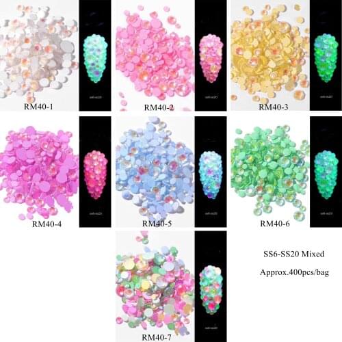 400pcs/bag Neon Color Different Sizes Mix-Size Flatblack Crystal Nail Art Rhinestone Light Glow Rhinestone RM40