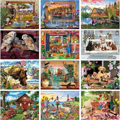 5D DIY Diamond Painting Cross Stitch Animal Dog Cat Landscape Diamond Embroidery Mosaic Wall Room Home Decor Art