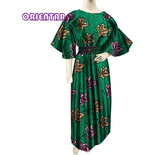 Dashiki African Dresses for Women Casual Africa Print Bazin Riche Dress Lady Elastic Waist Long Maxi Dress Plus Size WY374