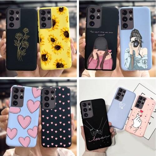 For Samsung Galaxy S21 Ultra 5G Case 6.8 inch Lovely Heart Sunflower Painted Phone Cover For Samsung S21 Ultra 5G SM-G998B Funda