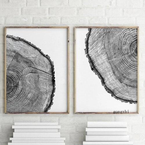 Wood Tree Ring Black and White Posters Minimalist Sketch Canvas Painting and Prints Modern Wall Art Pictures Bedroom Home Decor