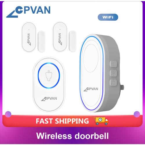 CPVAN Wireless Doorbell Alarm System Smart WIFI Doorbell Strobe Siren Tuya App 58 Sound Compatible Home Security Alarm System