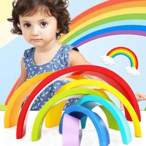 Wooden Montessori Arched Rainbow Building Blocks Children Baby Toys Preschool Board Game Designer Early Childhood Education Toys