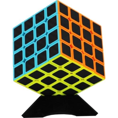 QIYI New 4x4 Carbon Fiber Magic Cube Puzzle Speed Cube 4x4x4 Puzzle cubes Professional 4*4*4 cube with stand gifts