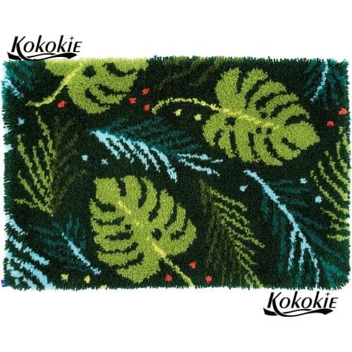 Leaf latch hook kit rug canvas printing vloerklee latch hook crochet tapis diy 3d carpet embroidery accessories tapestry kits