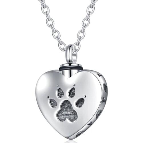 Love Heart Pet Paw Cremation Urn Necklace Gray Dog Jewelry Memorial Souvenir Pendant Romantic Lover Gift