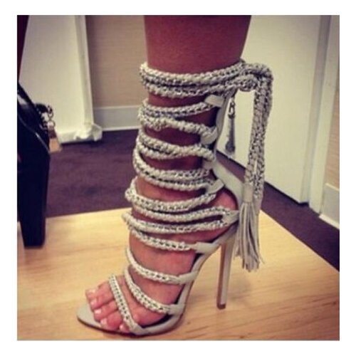 Fashion women high heel sandals super high thin heels open toe narrow band lace-up across-tied women cutouts casual shoes gray