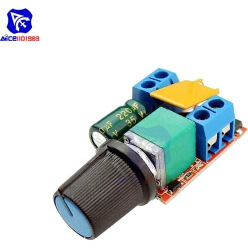 Diymore Mini PWM DC Motor Speed Controller Module 3 -35V 5A Max 90W Speed Control Adjustable Potentiometer Switch LED Dimmer
