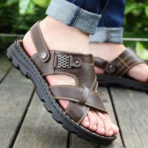 Casual shoes men sandals summer genuine leather vintage chaussure homme slip-on solid platform sandals man shoes new arrival