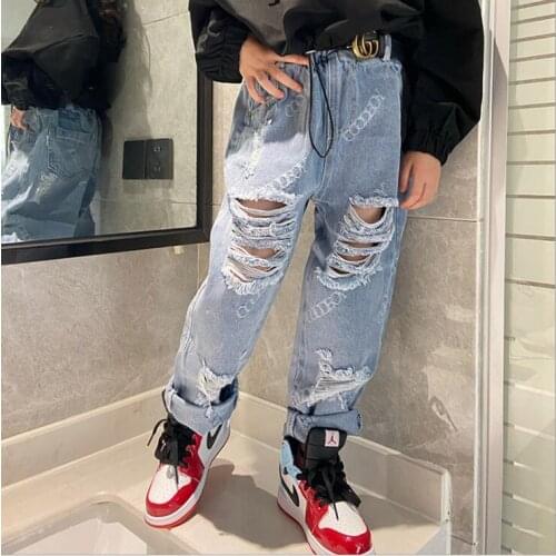 2021 new wholesale girls denim holes pants fashion autumn girls jean pants 4-9t B497