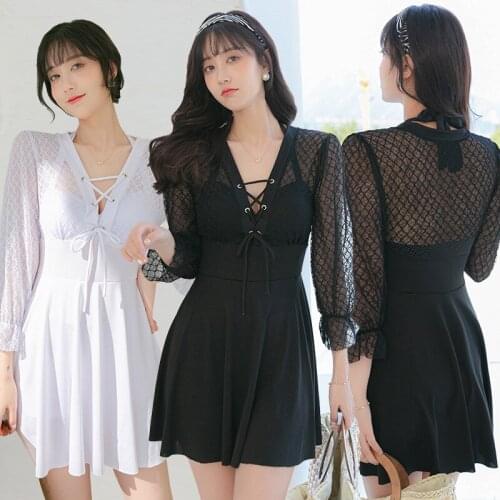 2021 New Women Solid One Piece Swimsuit Swimming High Waist Swimwear Tankini Korea Bathing Suit Push Up Summer Suit Swimskirt