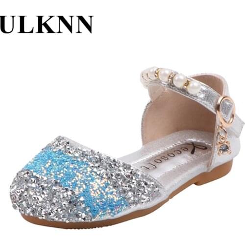 ULKNN New 2021 Kids Sequins Little Pink Shoe Childrens Girls Single Shoes Show The Princess Baby Flat Shoes Size 21-36