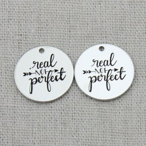 REAL NOT PERFECT Pendant Necklace,Laser Engraved,Chain Necklace,2021 trend,Key Chains,Bracelets charms,22mm,5Pcs/Lot