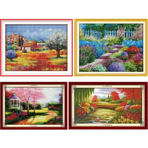 Joy Sunday Colorful Rural Stamped Cross Stitch Kits Needlework Embroidery 11CT 14CT Counted Printed Handmade Decor Patterns Sets