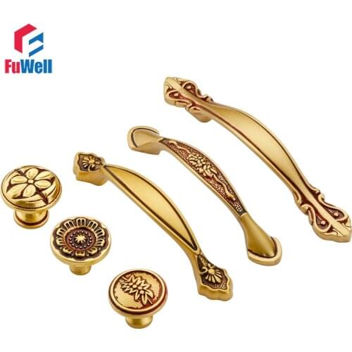 Furniture Handle Pure Copper Gold Cabinet Door Handle Pulls 96mm/128mm Hole Pitch Kitchen Cupboard Drawer Furniture Handle Knob