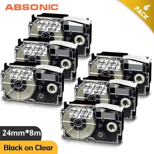 Mixed Set XR24X for Casio Label Tape 24mm XR 24X Black on Clear Printer Ribbon Compatible for Casio CW-L300 KL-430 KL-820 Print