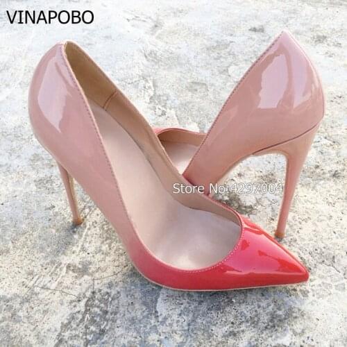 Gradual Red nude Women Pumps Pointed Toe High Heels Patent Leather Women Party Wedding Shoes 8 cm 10 cm 12 cm Stilettos Heel
