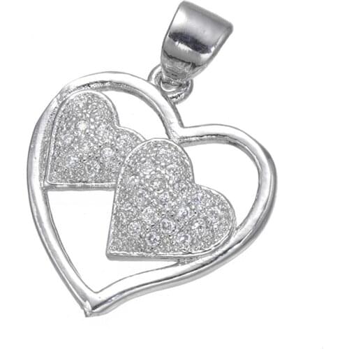 Bijoux Micro Pave Zircon Crystal Double Heart Charms Pendants For Necklace Making Diy Copper CZ Floating Charms Jewelry Findings