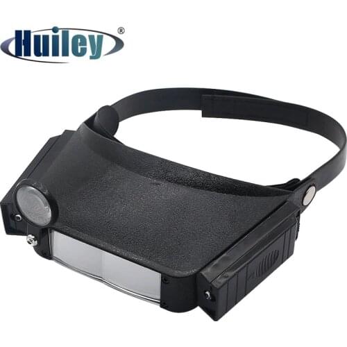 Helmet Magnifying Glass Third Hand Illuminated Headband Strap Magnifier with Light 1.8X 2.3X 3.7X 4.8X Double Lens Head-wearing