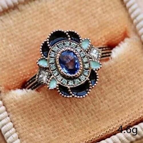 High Quality Gorgeous Blue Color Enamel Flower Ring for Woman Trendy Engagement Wedding Inlaid Zircon Jewelry Rings Wholesale