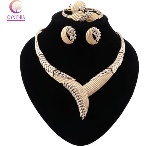 CYNTHIA African Dubai Gold Color Jewelry Nigerian Crystal Necklace Earrings Women Italian Bridal Jewelry Set Wedding Accessories