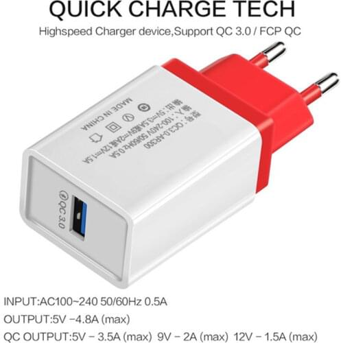 5V 3.5A Quick Charge 3.0 18W USB Charger 6Colors Fast Charging Mobile Phone EU plug Wall Charge for iPhone Samsung Huawei Xiaomi