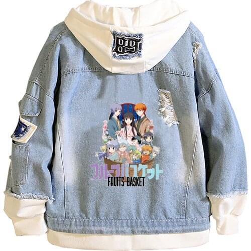 Fruits Basket Anime Denim Jackets Cartoon Women Jeans Hooded Sweatshirt Plus Size Girls Cute Hoodies Harajuku Couple Streetwear