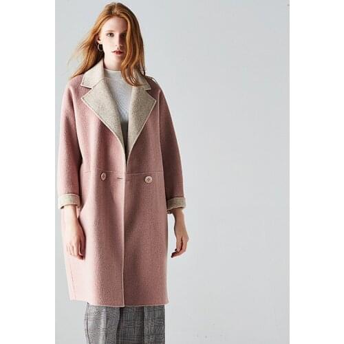 Long woolen blends cashmere coats for women 2019 autumn winter casual ladies jackets plus size overcoat beige pink double sided