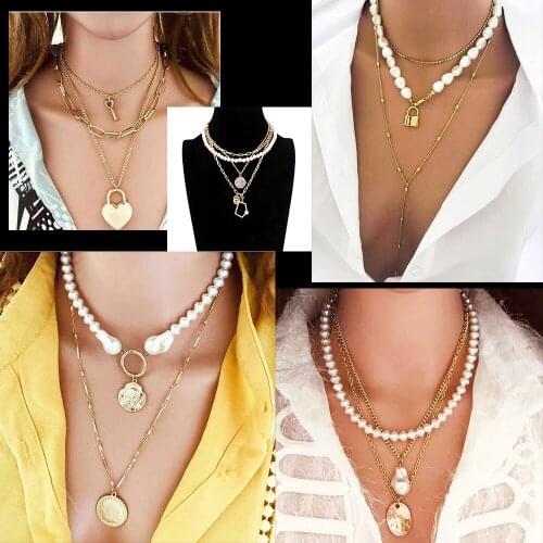 Bohemia style new simple fashion handmade beads irregular temperament women imitation pearl multilayer necklace wholesale