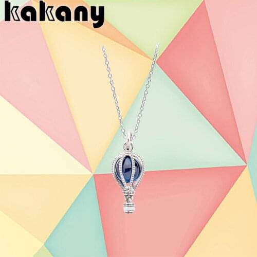 Kakany New Fashion 100% 925 Sterling Silver Blue Hot Air Balloon Necklace, Suitable As A Gift For Girls, Exquisite Jewelry