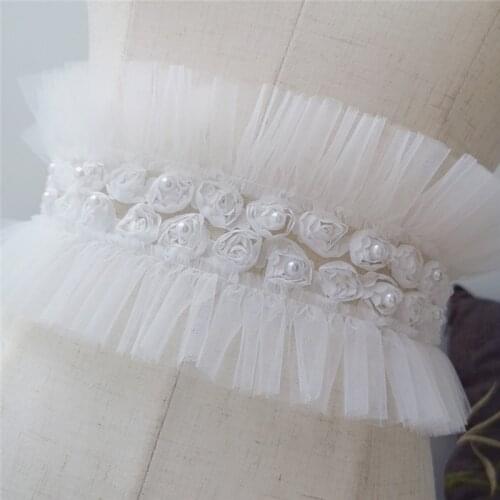 10cm Folds Ruffled Mesh Lace Clothing Neckline Wedding Dress Shoulder Straps Pearl Lace Accessories Decorative Lace Gauze Fabric