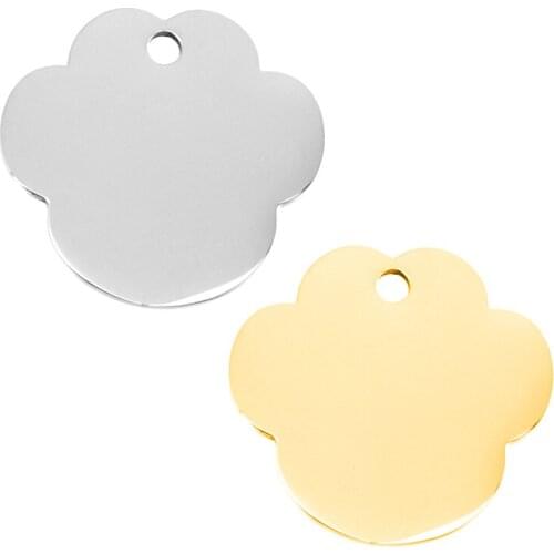 10pcs Dog Cat Paw Pet ID name tag stainless steel mirror polish high quality silver/gold color Pendant charms