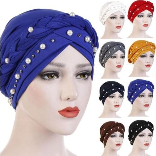 2021 New Style Milk Silk White Pearl Pullover Cap Monochrome Woven Cap White Pearl Muslim Pullover Cap