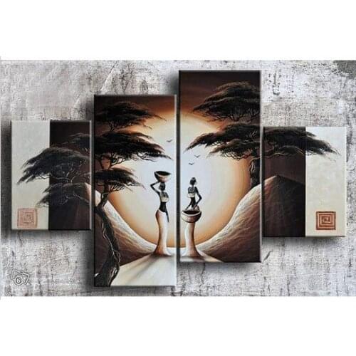 4 pieces abstract African Americian women figure in forest landscape oil painting 100% handmade on canvas