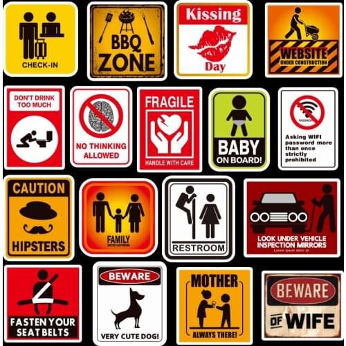 Waterproof Stickers Danger Banning Warning Stickers Signs Reminder Laptop Skateboard Luggage Sticker Pack Kid Classic Toys 50pcs