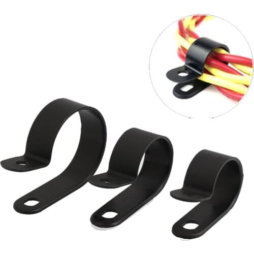 Black Nylon Cable Clamp R-Type Plastic Wire Clamp P Clips Cable Organizer Nylon Loop Clamps Screws Fix Cable Mounting