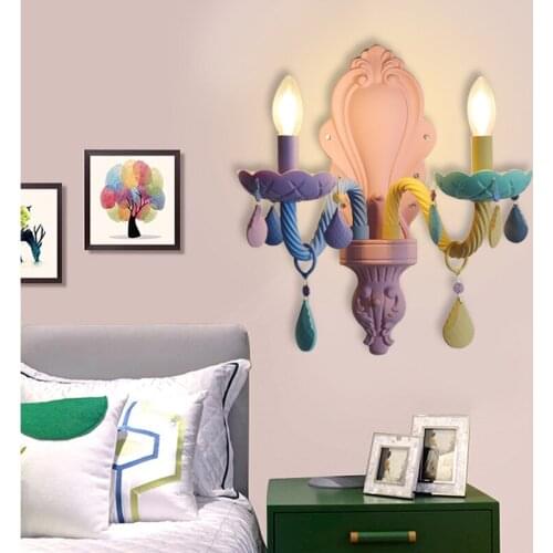 Macaron color crystal wall light restaurant lamp bedroom children American girl home improvement lamps lighting princess Nordic