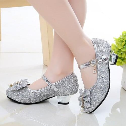 ChildrenS Crystal Bow Shoes Princess Dresses For Kids Dance Shoe For Little Girl Dress Party School Patent Leather Heel Shoes 3