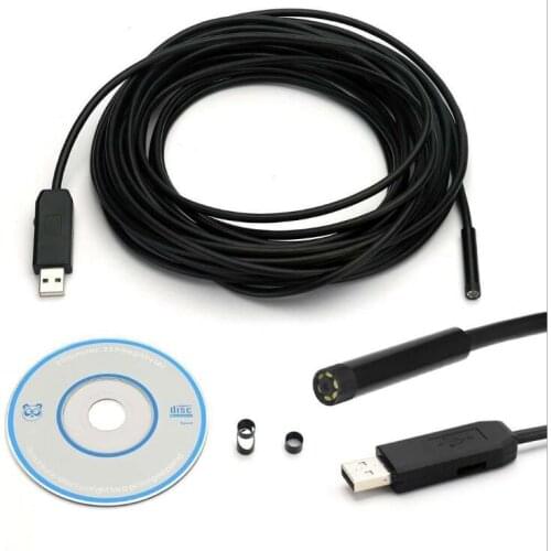 DHL 50PCS 5M 7mm Lens USB Endoscope Waterproof 6 LED IP67 Waterproof Borescope Tube Inspection Video Photo Capture Mini Camera