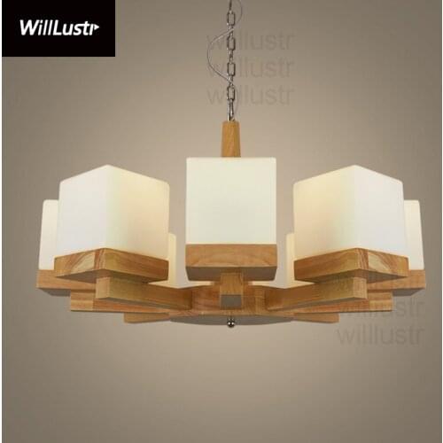 Willlustr oak wood frame cubi white frosted glass pendant lamp suspension light hanging lighting rest room hotel restaurant