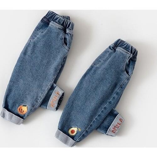 Baby Girls Jeans Spring Autumn Childrens Casual Loose Denim Pants Winter Kids Girls Plus Velvet Jeans Pants Baby Denim Trousers