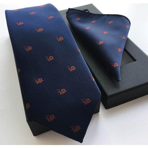Men High Quality Luxury Silk Ties Set Fashion Animal Necktie with Handkerchief Beautiful Gift Box Snail Pattern